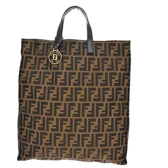 FENDI Logo Zucca Pattern Hand Tote Bag Canvas Leather Brown GHW Italy 77KB416 - Picture 1 of 15